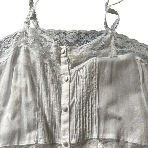 VTGVictoria’s Secret White Cotton 1Pc Teddy Sz M Lace Pleating Coquette Girl